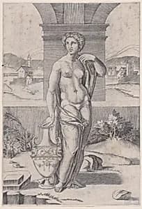 Woman Standing near a Vase by Agostino Veneziano (Agostino dei Musi)|Giulio Romano|Raphael (Raffaello Sanzio or Santi)
