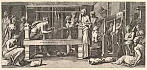 Women spinning, weaving and sewing by Master FG|Francesco Primaticcio