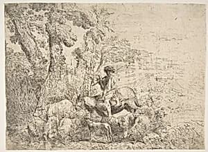 Young herdsman on horseback by Giovanni Benedetto Castiglione (Il Grechetto)