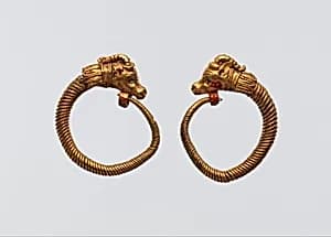 Earrings with ibex head terminal by Unknown Artist