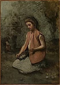 Girl Weaving a Garland by Camille Corot