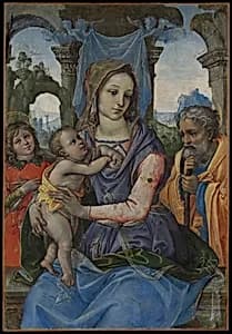 Holy Family with an Angel by Raffaellino del Garbo (also known as Raffaelle de' Capponi and Raffaelle de' Carli)