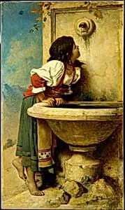 Roman Girl at a Fountain by Léon Bonnat