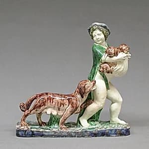 Boy carrying pups by Unknown Artist