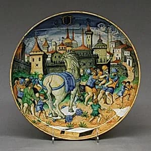 Dish depicting the Trojan Horse by Unknown Artist