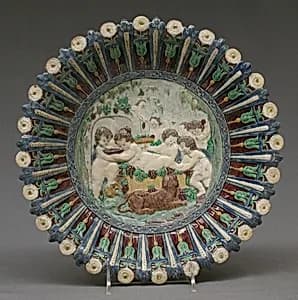Dish with childhood of Bacchus by Bernard Palissy