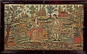 Embroidered picture with pastoral scene by Unknown Artist