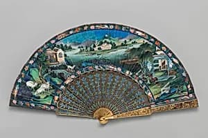 Folding Fan with Landscape Scene by Unknown Artist