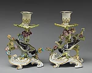 Pair of candlesticks by Chelsea Porcelain Manufactory