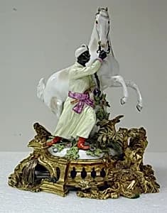 Pair of horses with grooms by Meissen Manufactory