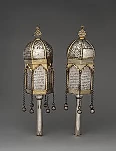 Pair of Torah finials (rimonim) by A.M.