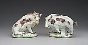 Pair of wild boars by Derby Porcelain Manufactory