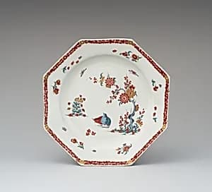 Plate with quail and peonies by Bow Porcelain Factory
