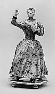 Standing woman holding a dog by Unknown Artist