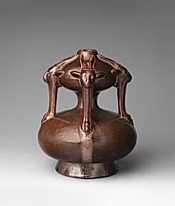 Vase with goat masks by Christopher Dresser|Ault Pottery