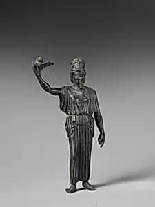 Bronze statuette of Athena flying her owl by Unknown Artist