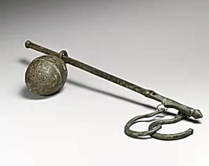 Bronze steelyard and weight by Unknown Artist