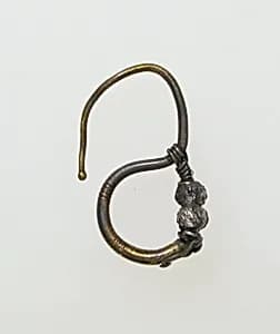 Earring, delta-shaped with beads by Unknown Artist