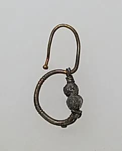 Earring, delta-shaped with beads by Unknown Artist