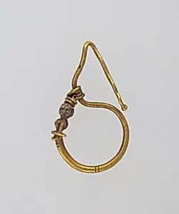 Earring, delta-shaped with beads by Unknown Artist