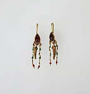 Earring with pendant and chains by Unknown Artist