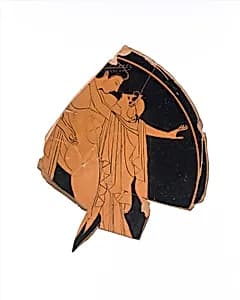 Fragmentary terracotta kylix (drinking cup) by Kiss Painter