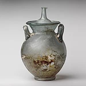 Glass cinerary urn with lid by Unknown Artist