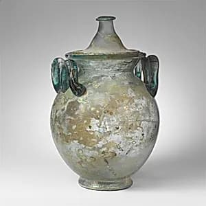 Glass cinerary urn with lid by Unknown Artist