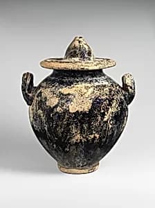 Glass cinerary urn with lid by Unknown Artist