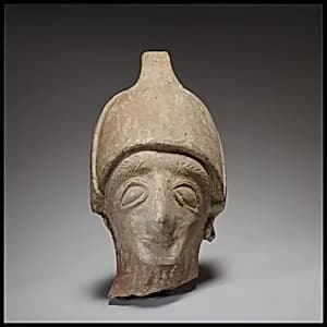 Male head wearing a helmet by Unknown Artist