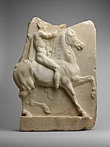 Marble relief of a horseman by Unknown Artist
