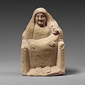 Seated limestone kourotrophos by Unknown Artist