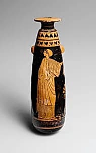 Terracotta alabastron (perfume vase) by Painter of Palermo 1162