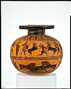 Terracotta aryballos (oil flask) by Amasis Painter
