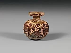 Terracotta aryballos (perfume vase) by Duel Painter