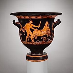 Terracotta bell-krater (mixing bowl) by Painter of the Long Overfalls