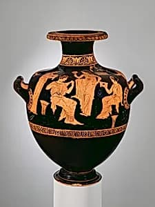 Terracotta hydria: kalpis (water jar) by Chrysis Painter