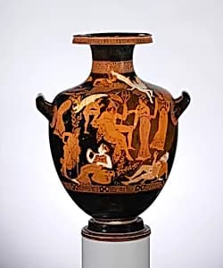 Terracotta hydria: kalpis (water jar) by Erbach Painter