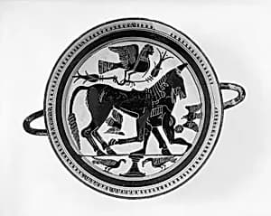 Terracotta kylix (drinking cup) by Arkesilas Painter
