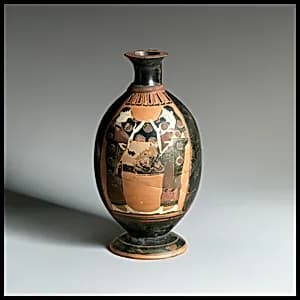 Terracotta lekythos (oil flask) by Pharos Painter
