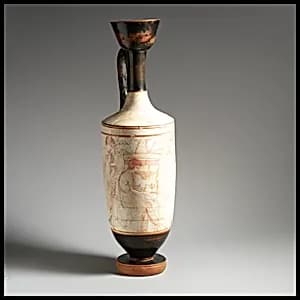 Terracotta lekythos (oil flask) by Woman Painter