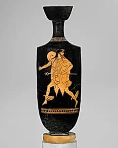Terracotta lekythos (oil flask) by Tithonos Painter