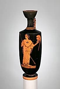 Terracotta lekythos (oil flask) by Tithonos Painter