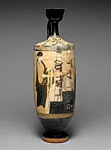 Terracotta lekythos (oil flask) by Vouni Painter