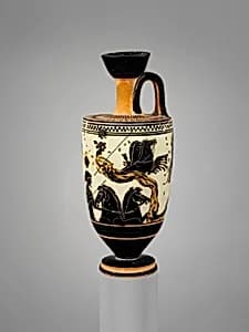 Terracotta lekythos (oil flask) by Sappho Painter