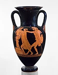 Terracotta Nolan neck-amphora (jar) by Ethiop Painter