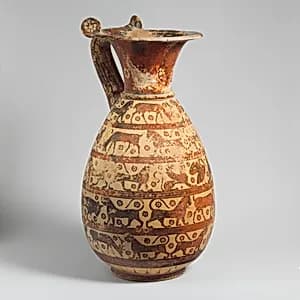 Terracotta oinochoe:olpe (jug) by Sphinx Painter