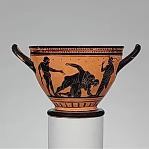 Terracotta skyphos (deep drinking cup) by Theseus Painter