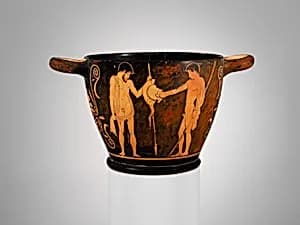 Terracotta skyphos (deep drinking cup) by Penthesilea Painter