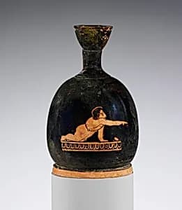 Terracotta squat lekythos (oil flask) by Unknown Artist